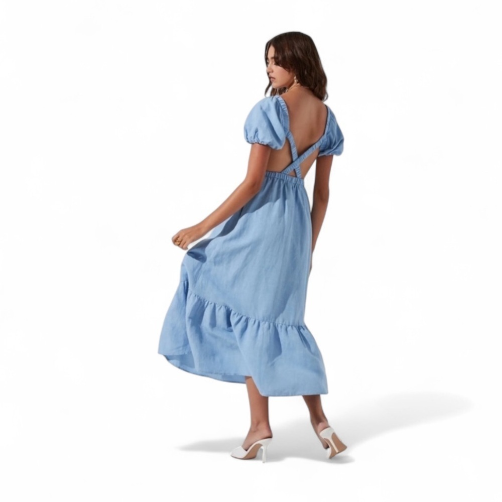 ASTR The Label Jelena Light Blue Backless Dress with Puff Sleeves Maxi Dress - Picture 9 of 16